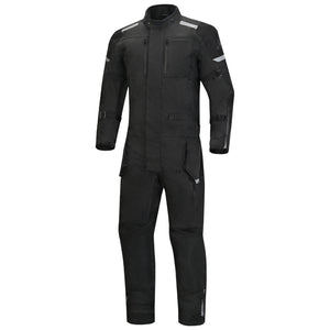 Tourmaster Centurion Lite black one-piece motorcycle suit, front view