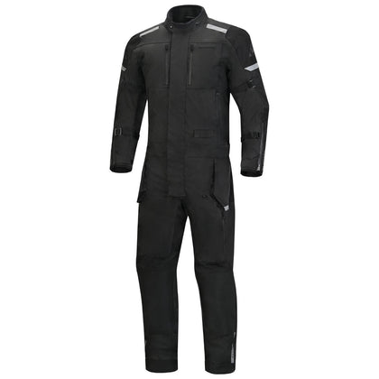 Tourmaster Centurion Lite black one-piece motorcycle suit, front view