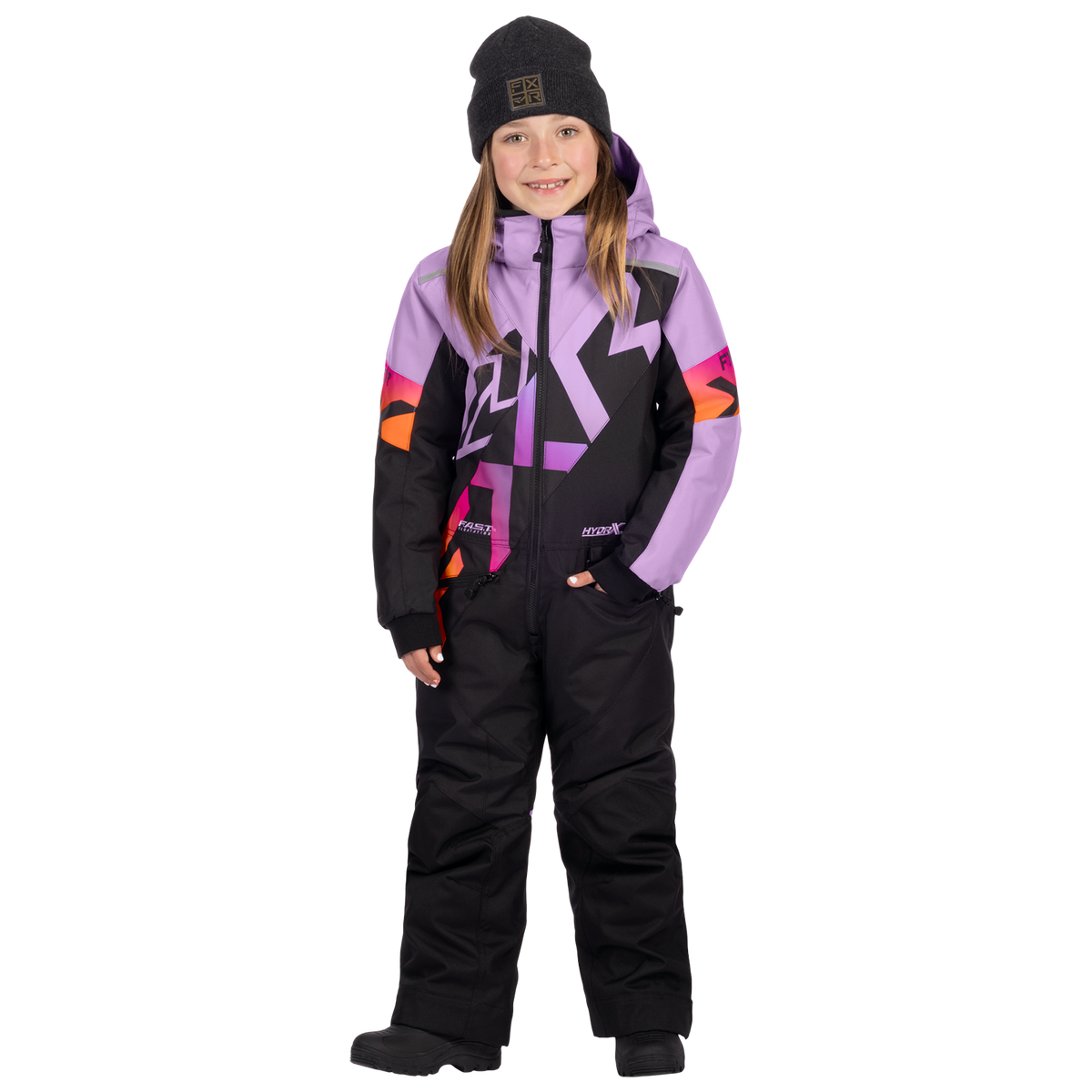 FXR Child Cold Cross CX Monosuit Black/Lilac Glow
