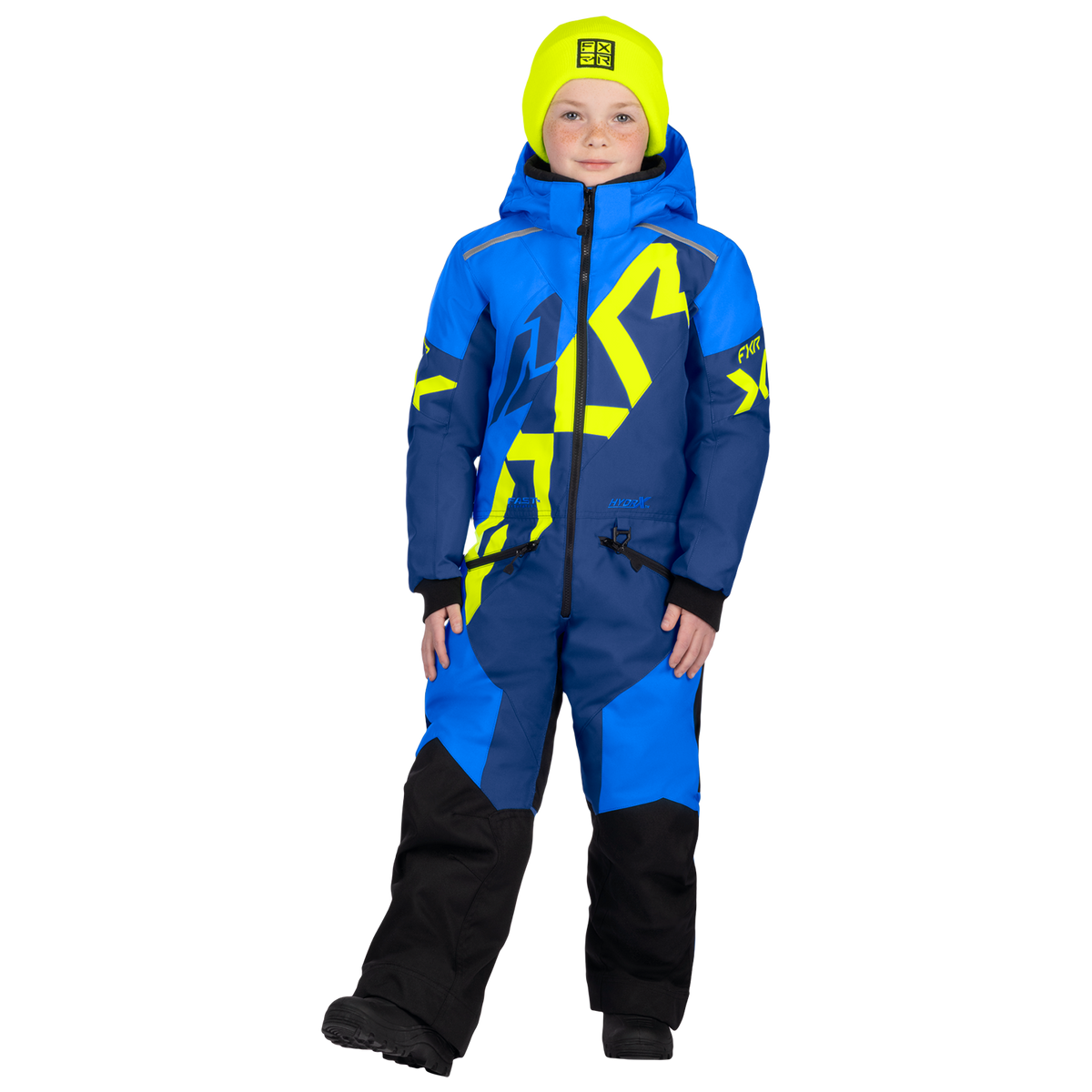 FXR Child Cold Cross CX Monosuit Blue/Dark Blue/HiVis