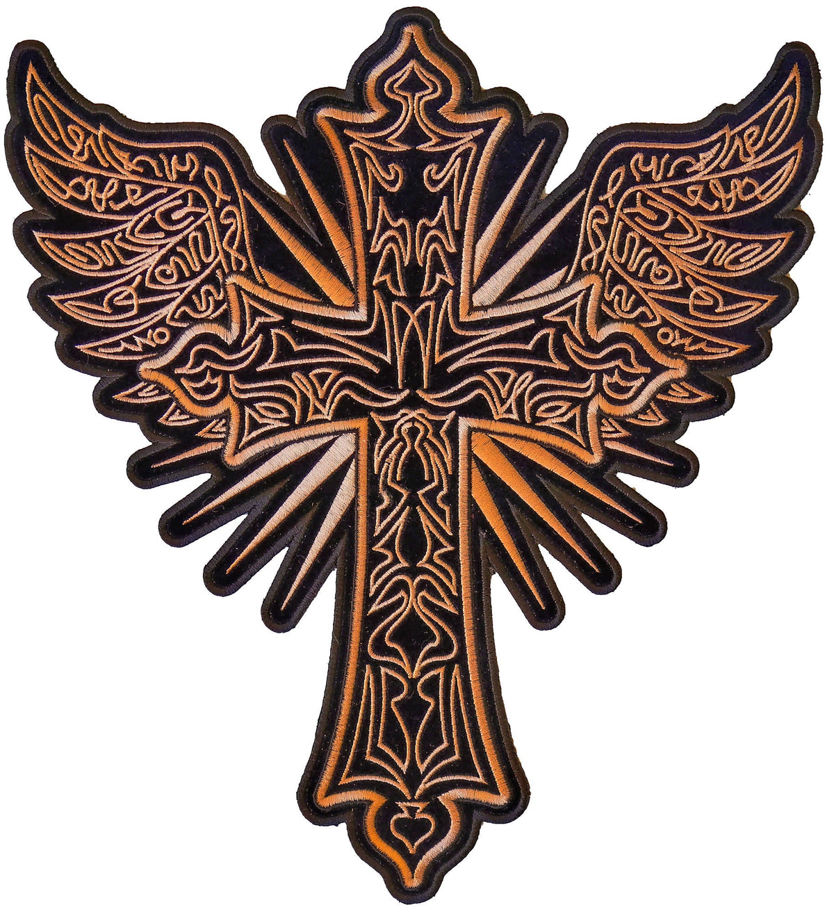 Christian Cross and wings embroidered back patch