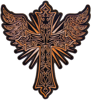Christian Cross and wings embroidered back patch