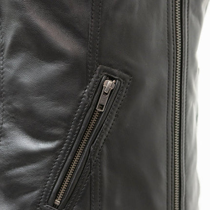 Zippered slash pocket detail on the Cindy women's leather motorcycle vest