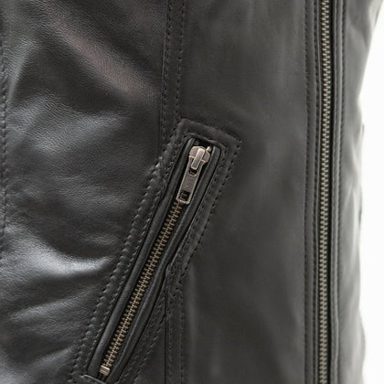 Zippered slash pocket detail on the Cindy women's leather motorcycle vest