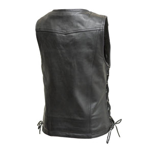 Cindy women's sheepskin leather motorcycle vest back view with side lacing