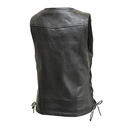 Cindy women's sheepskin leather motorcycle vest back view with side lacing