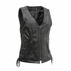 Cindy women's black sheepskin leather motorcycle vest front view