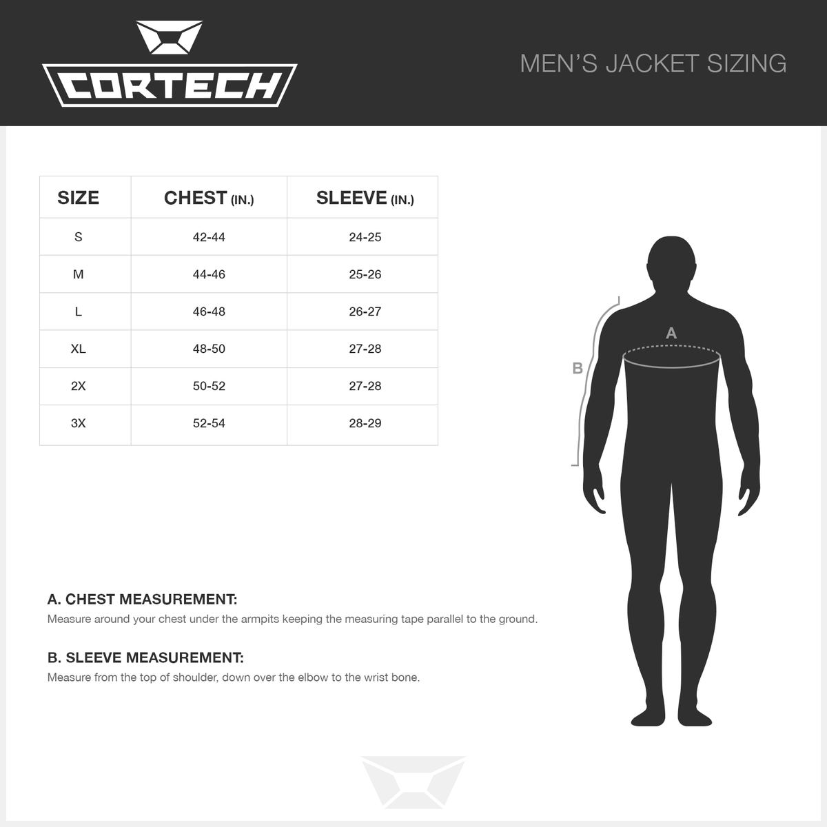 Cortech Bender 2.0 Riding Flannel, official men's jacket size chart