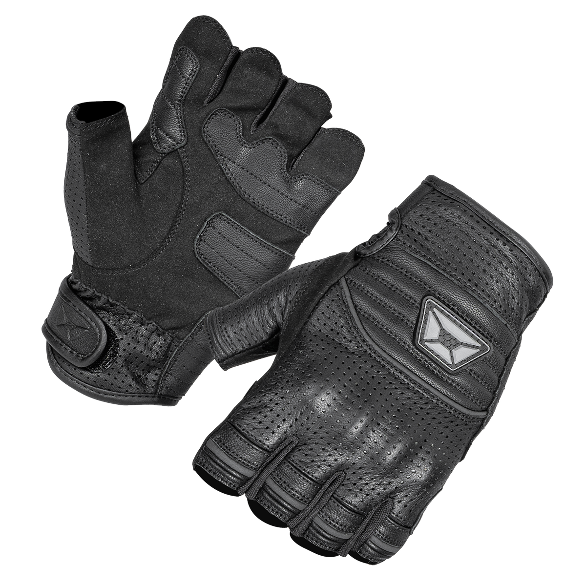 Cortech Flip Off Armored Fingerless Gloves Black pair showing palm and knuckle protection