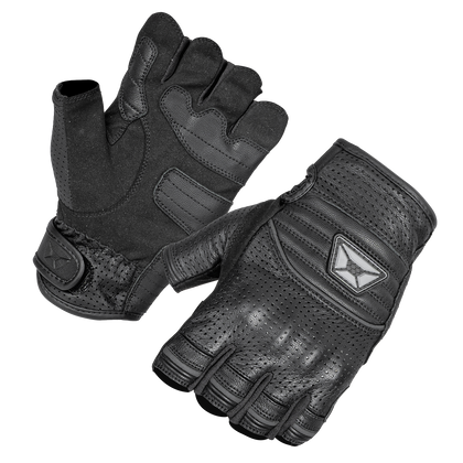 Cortech Flip Off Armored Fingerless Gloves Black pair showing palm and knuckle protection