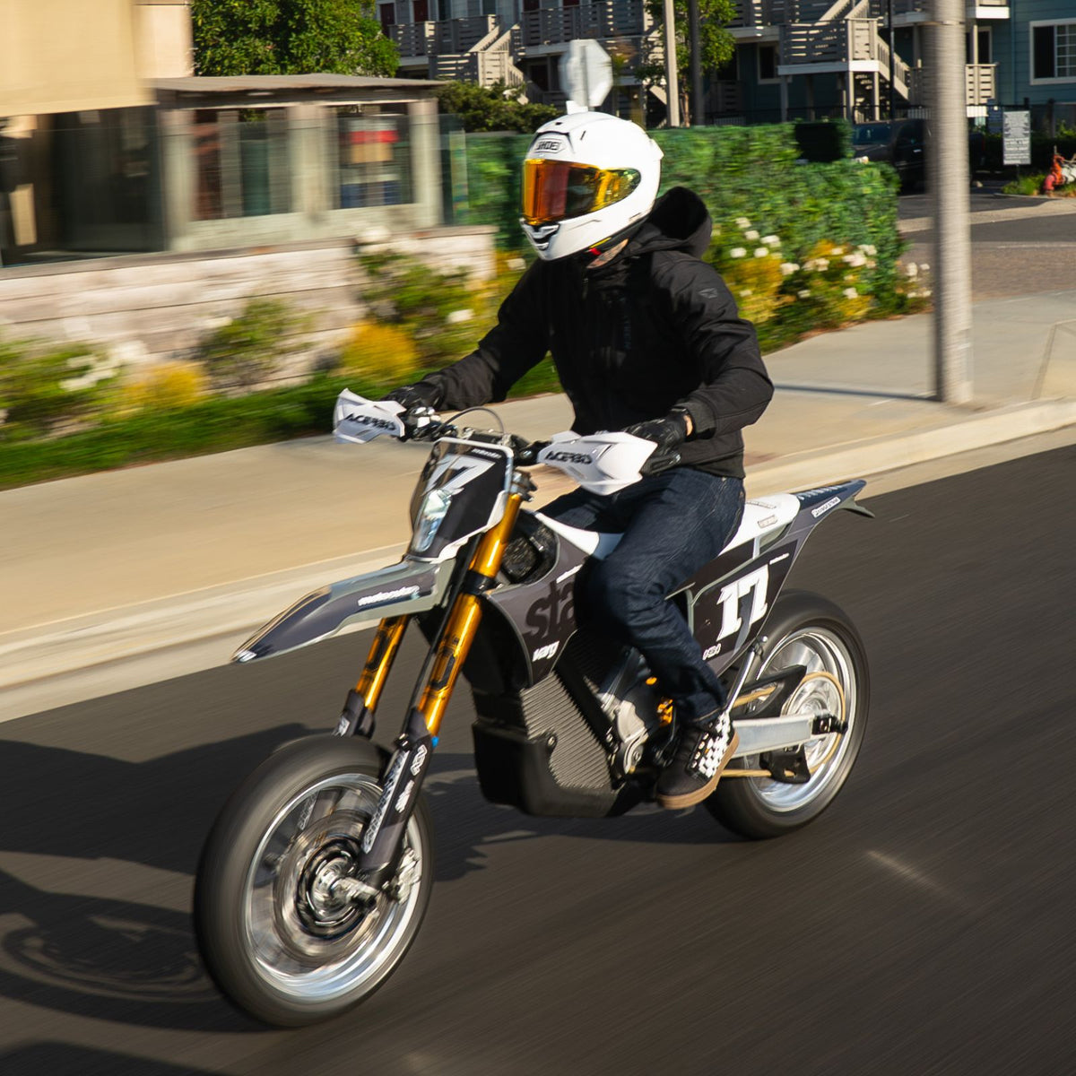 Cortech Meta Hoodie in Black, on-bike riding view