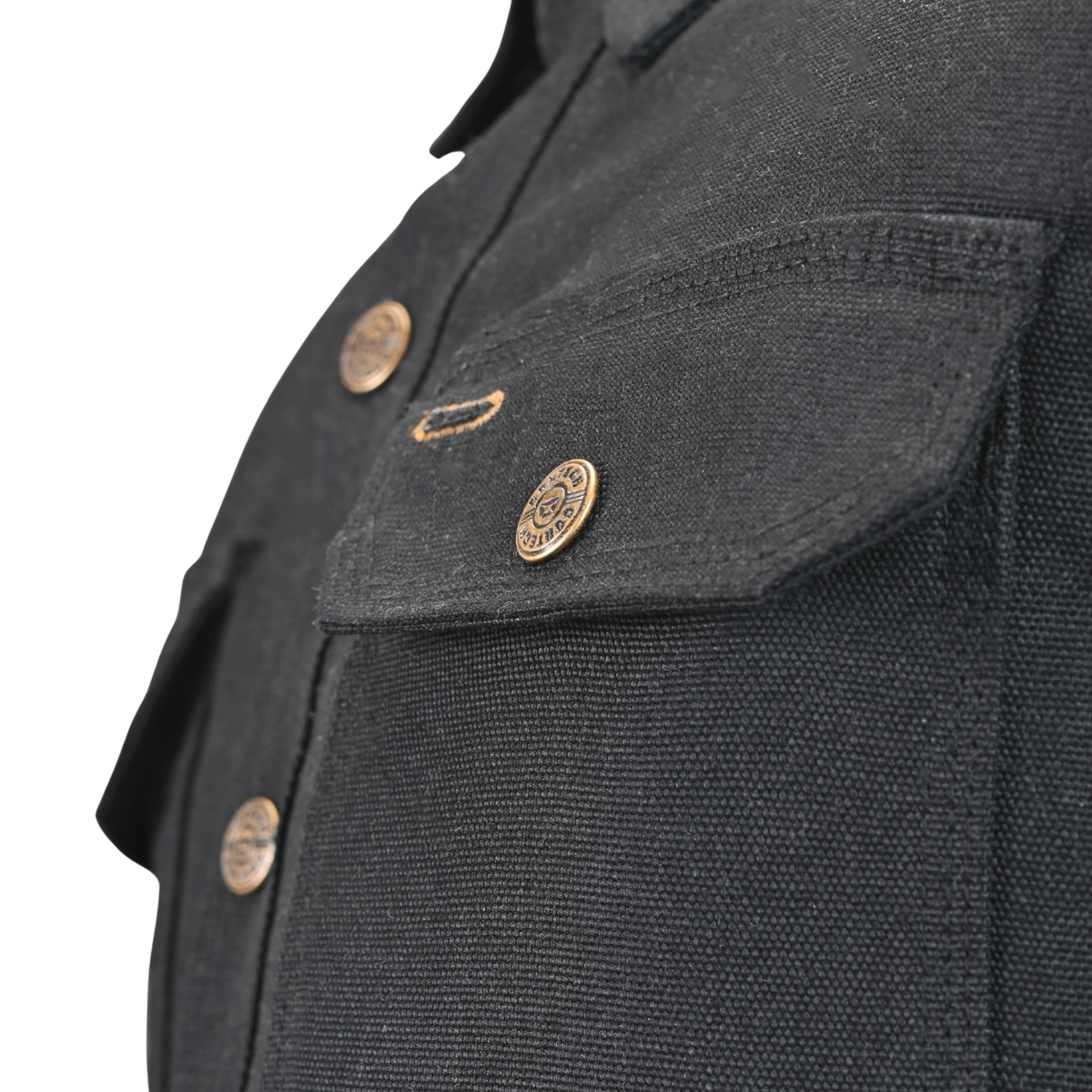 Cortech Rambler wax cotton riding jacket, front pocket and snap detail