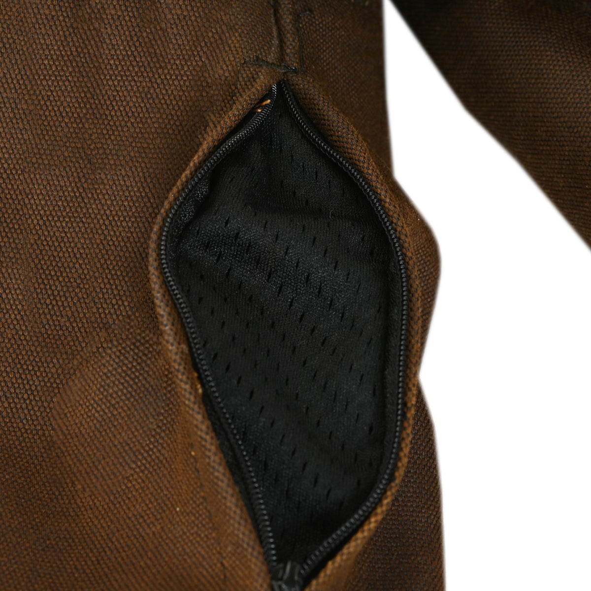 Cortech Rambler wax cotton riding jacket, zipper and Syncromesh liner detail