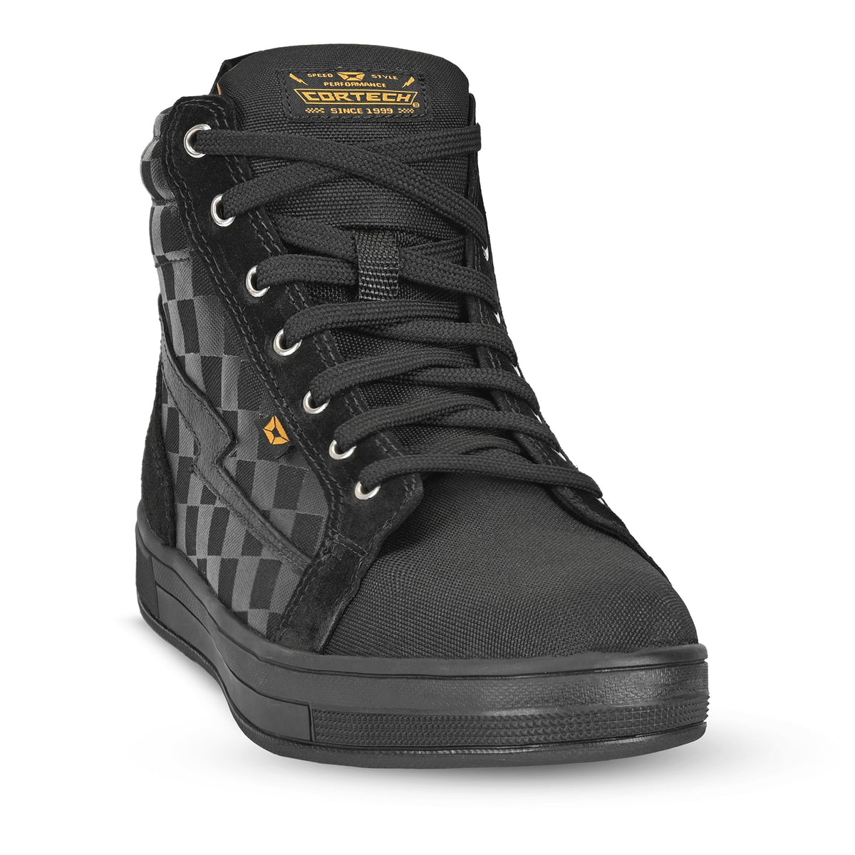 Cortech Men's Slayer Canvas Checkered Riding Shoes in Ghost Black Check - front view