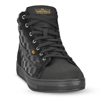 Cortech Men's Slayer Canvas Checkered Riding Shoes in Ghost Black Check - front view