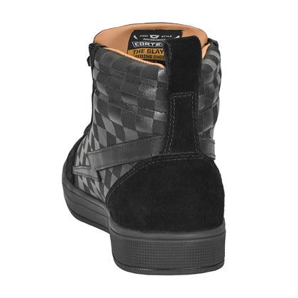 Cortech Men's Slayer Canvas Checkered Riding Shoes in Ghost Black Check - heel view