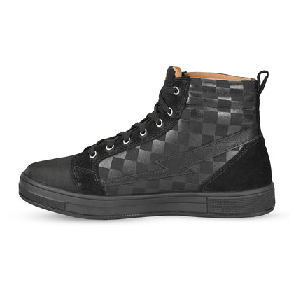 Cortech Men's Slayer Canvas Checkered Riding Shoes in Ghost Black Check - left shoe side profile