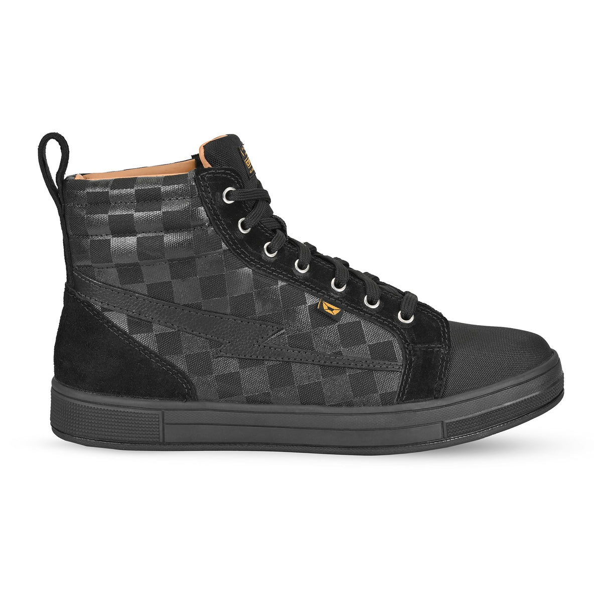 Cortech Men's Slayer Canvas Checkered Riding Shoes in Ghost Black Check - right shoe side profile