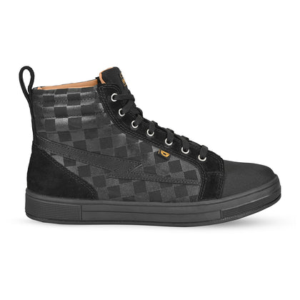 Cortech Men's Slayer Canvas Checkered Riding Shoes in Ghost Black Check - right shoe side profile