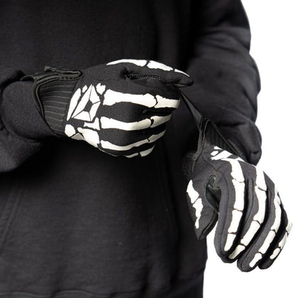 Cortech Standard Issue Bones Gloves in Black/White - worn fit and wrist closure