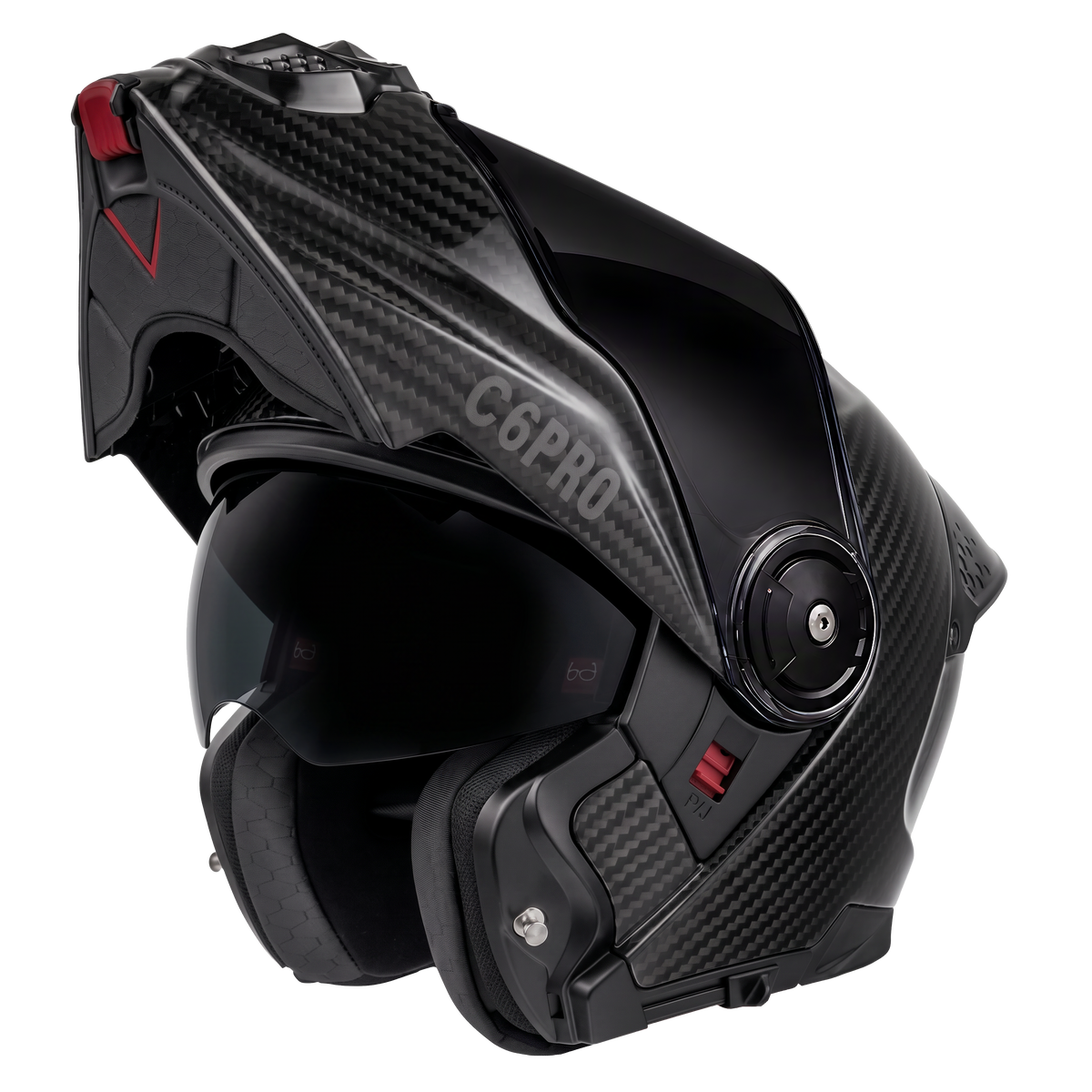 Daytona C6 Pro Carbon Fiber Modular Helmet with chin bar raised