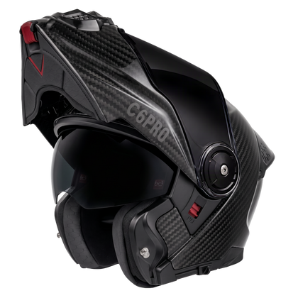 Daytona C6 Pro Carbon Fiber Modular Helmet with chin bar raised