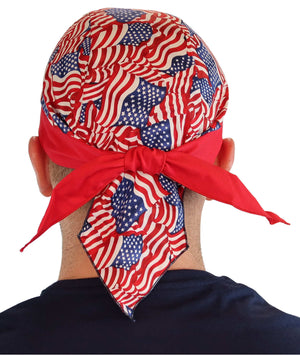 Classic Skull Cap US Flags Red Band: Sparkling Earth Skull Caps have a comfort fit sweatband built-in and ties in back so you