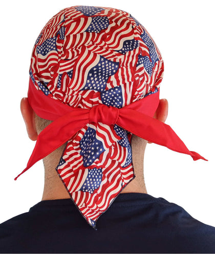 Classic Skull Cap US Flags Red Band: Sparkling Earth Skull Caps have a comfort fit sweatband built-in and ties in back so you