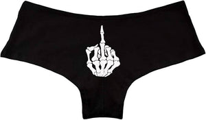 Middle Finger Boy Shorts: Description
These comfortable boy Panties in the color black features a two skeleton hands flipping