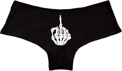 Middle Finger Boy Shorts: Description
These comfortable boy Panties in the color black features a two skeleton hands flipping