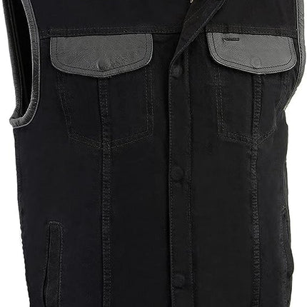 Men's Denim Club Vest With Leather Trim