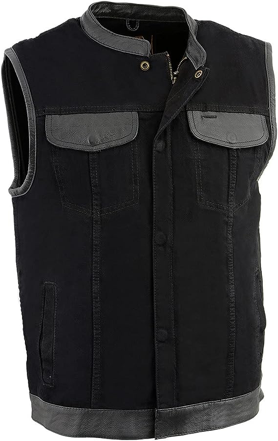 Men's Denim Club Vest With Leather Trim