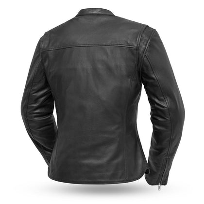 Eagle Ladies Roxy black leather motorcycle jacket back view
