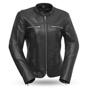 Eagle Ladies Roxy black leather motorcycle jacket front view