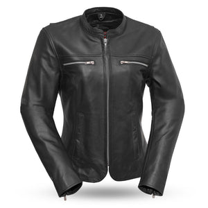 Eagle Ladies Roxy black leather motorcycle jacket front view
