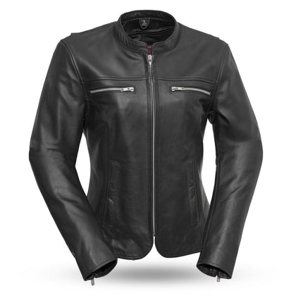 Eagle Ladies Roxy black leather motorcycle jacket front view