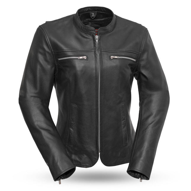 Eagle Ladies Roxy black leather motorcycle jacket front view