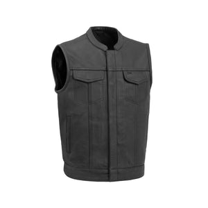 Men's Sharp Shooter black leather motorcycle vest front view