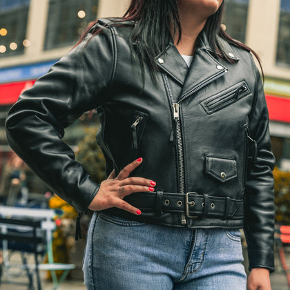 Eagle Leather Bikerlicious women's leather jacket three quarter lifestyle view