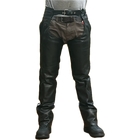 Front view of Eagle Leather Brandon Chaps Tall in 1.1–1.2 mm cowhide with YKK zippers, buckle waist, and removable insulated lining.