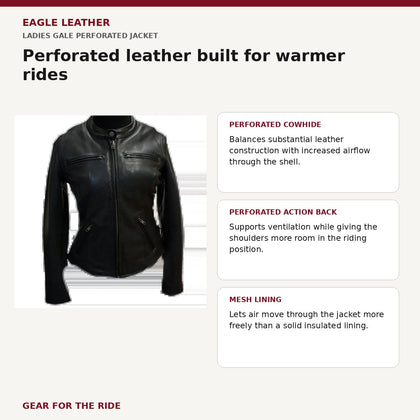 Ladies Gale perforated jacket airflow features and rider benefits
