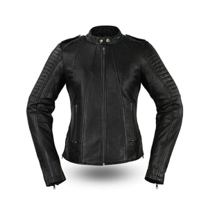 Eagle Leather Ladies Biker sheepskin leather jacket front view