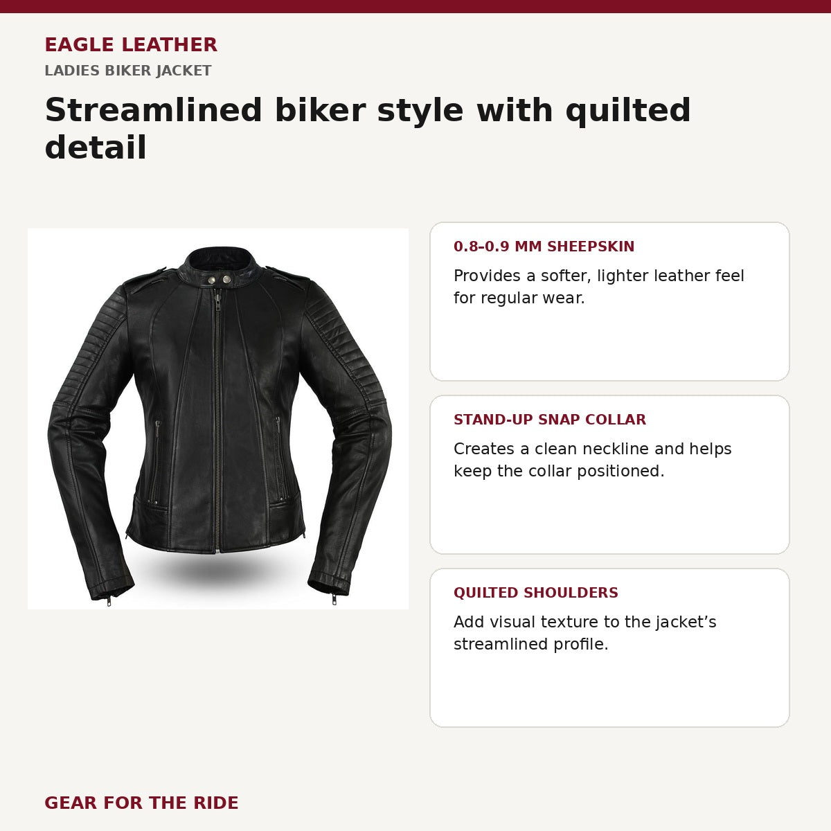 Ladies Biker jacket sheepskin leather and quilted style features
