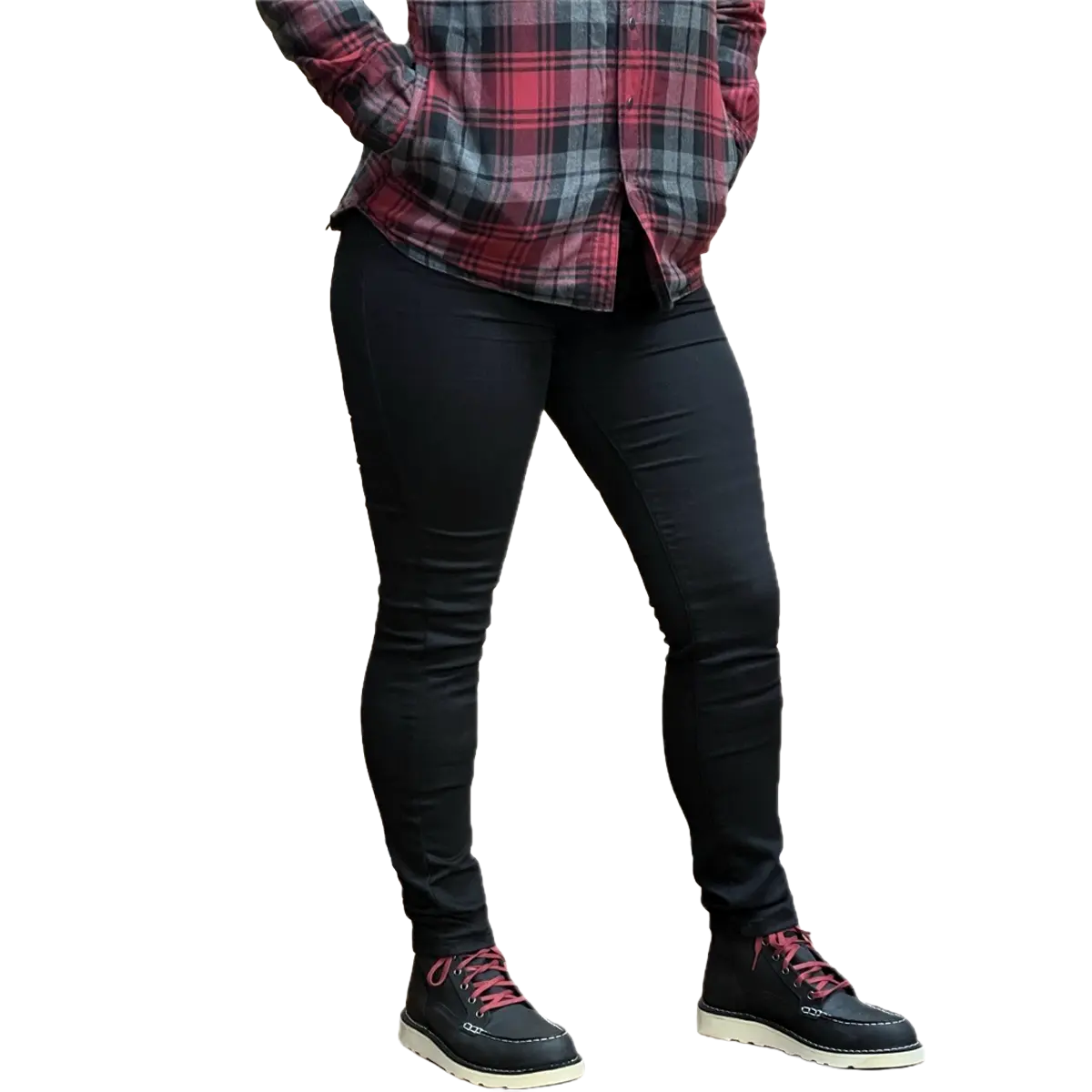Black women’s Kevlar motorcycle jeggings, front view