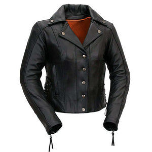 Eagle Leather Ladies Updated M.C. black leather motorcycle jacket front view
