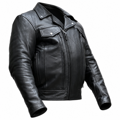 Eagle Leather Mastermind leather motorcycle jacket in three-quarter view