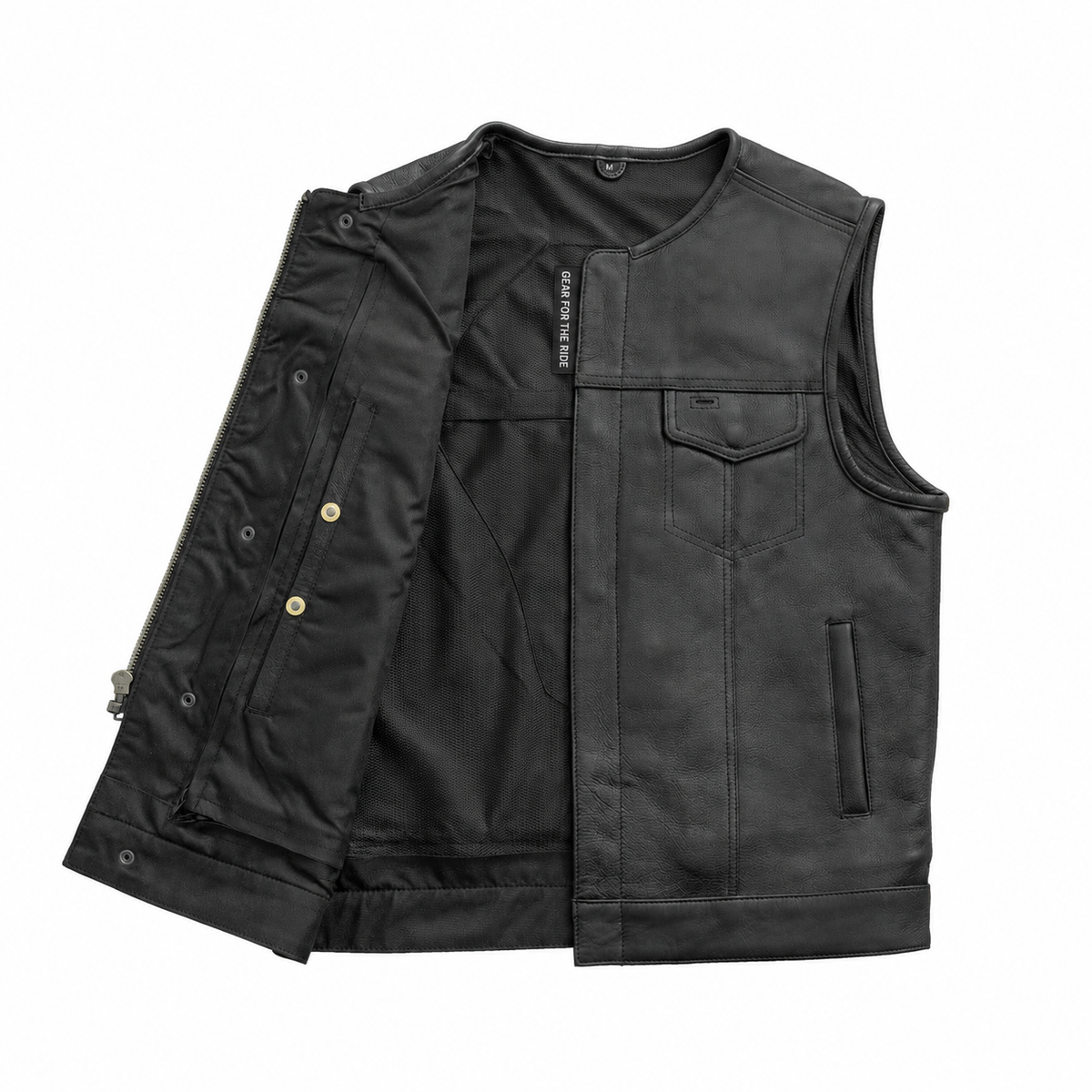 No Rival vest open interior with dual concealed-carry pockets and Gear for the Ride message