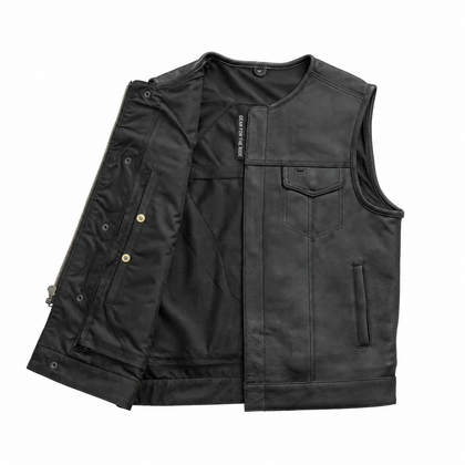 No Rival vest open interior with dual concealed-carry pockets and Gear for the Ride message