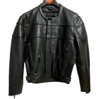 Eagle Leather Luminescent men's black leather motorcycle jacket, body-free front view on Eagle Leather hanger