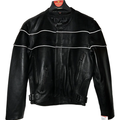 Eagle Leather Luminescent jacket with black reflective piping illuminated on the chest and sleeves